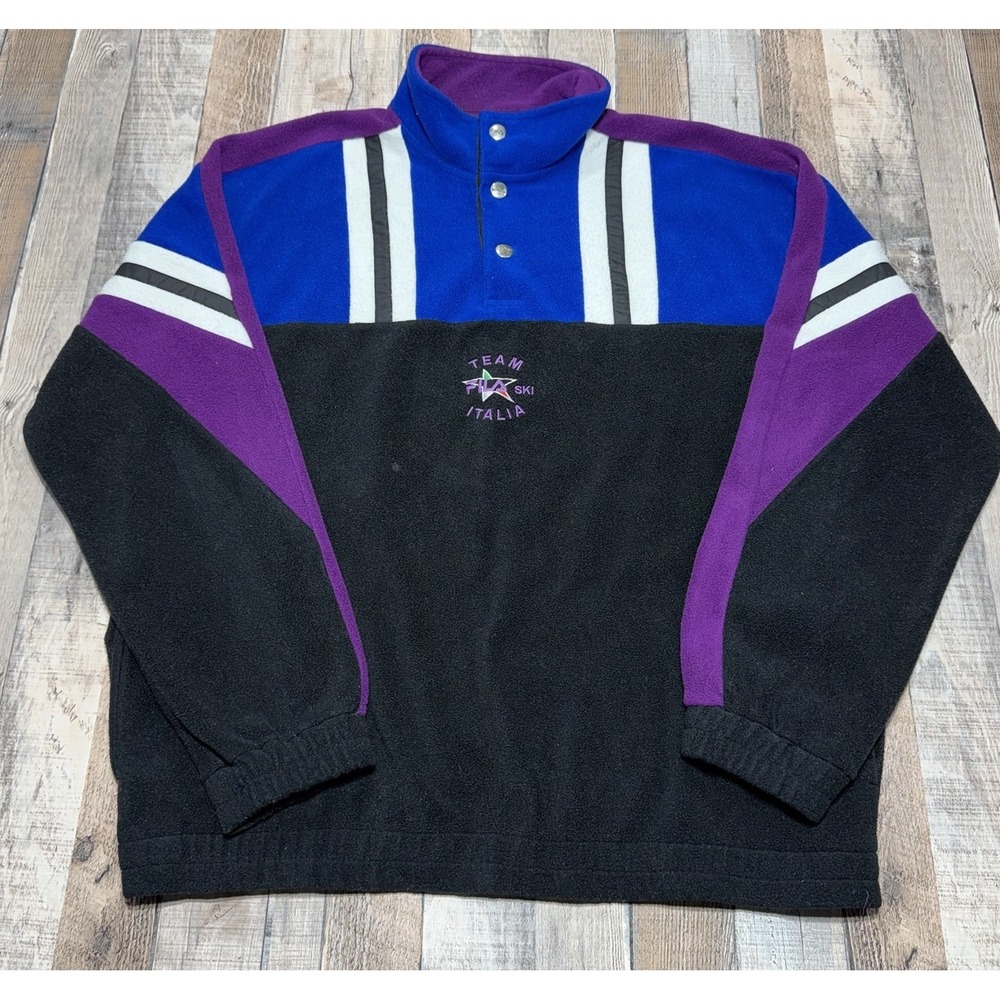 Vintage FILA Team Ski Italia Fleece Pullover Mens L 90s Colorblock Snap